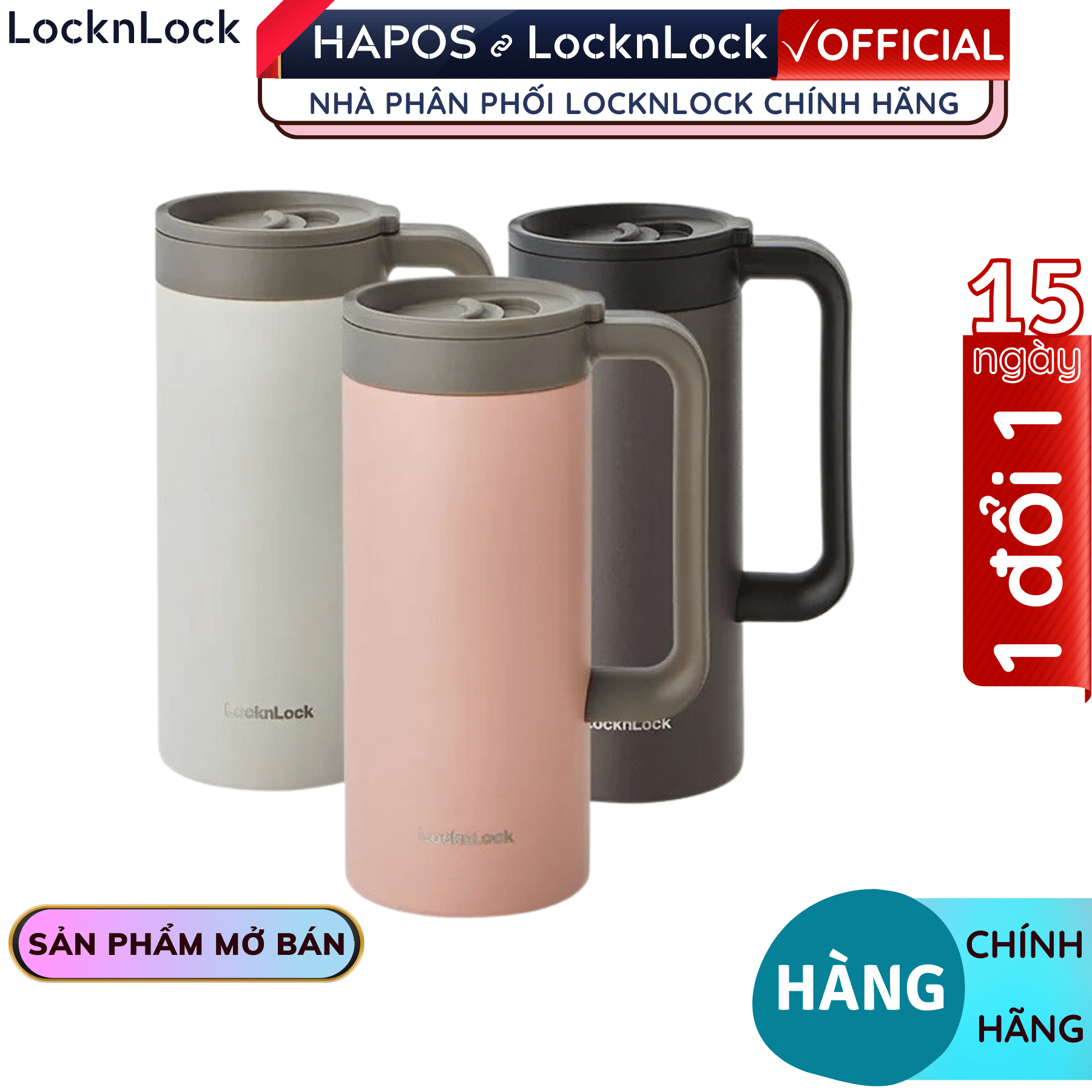 Ly giữ nhiệt Lock&Lock 473ml có tay cầm LHC4247 - Hàng chính hãng, miệng ly rộng, đế silicone chống ồn - Hapos