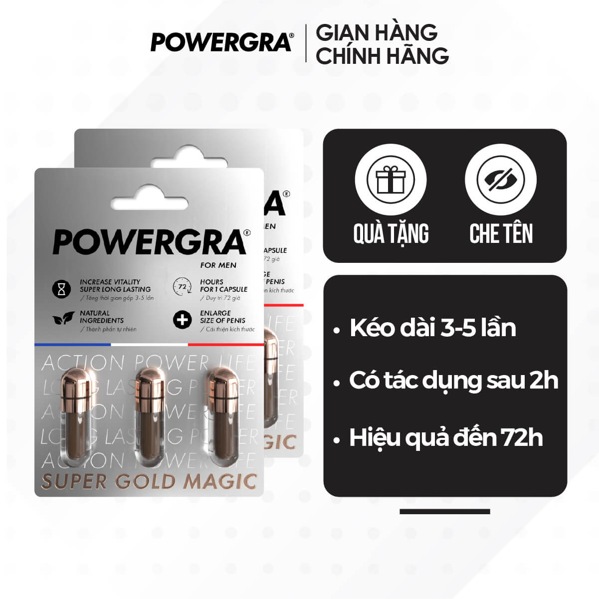 Bộ 2 Vỉ 3 viên uống tăng cường sinh lý nam giới Powergra tặng vỉ 1 viên