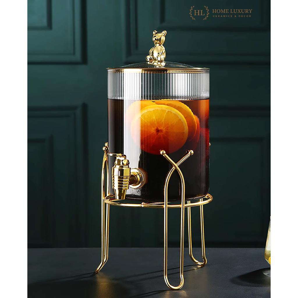 Bình BEARBRICK có vòi kèm kệ inox vàng | Bình thủy tinh Decor 3 Lít nắp sứ - nắp TT | Bình gấu kèm kệ phong cách Vintage