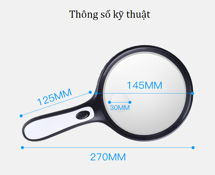 Kính lúp 145mm cầm tay phóng đại 5x-10x  soi vi mạch, đọc báo cho hình ảnh rõ nét, chân thực ( Tặng đèn led mini cắm cổng USB màu ngẫu nhiên )