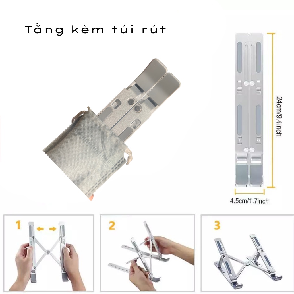 Giá Đỡ Laptop Hợp Kim Nhôm Cao Cấp Có Thể Gấp Gọn - Đế Tản Nhiệt Laptop - Macbook, Máy Tính Xách Tay - 07 Vị Trí Điều Chỉnh Góc Độ - Hàng Chính Hãng