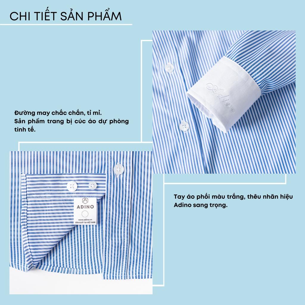 Sơ mi kẻ sọc nam màu xanh biển phối cổ trắng ADINO vải sợi sồi modal polyester mềm mịn dáng slimfit hơi ôm SM11