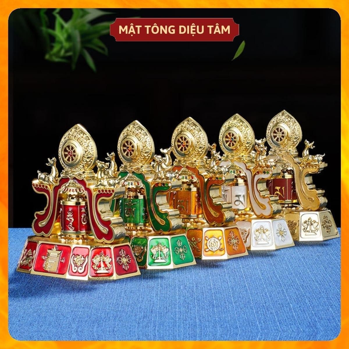 Kinh Luân Tây Tạng - bánh xe cầu nguyện Om Mani Padme Hum trang trí để bàn xoay để trên xe ô tô mang lại bình an và may mắn nhiều màu - Diệu Tâm