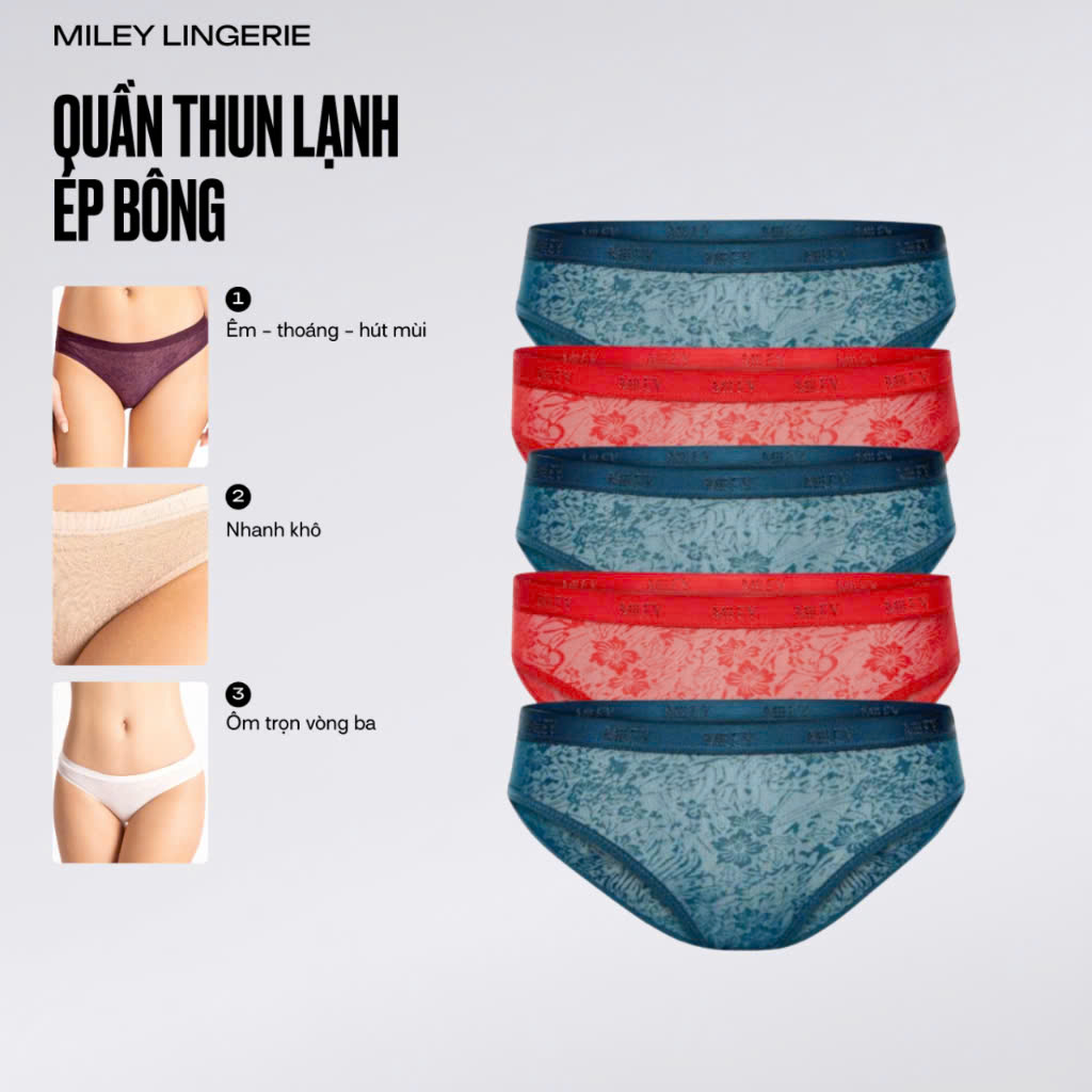Bộ 5 quần lót nữ ren cao cấp lưng logo Miley Lingerie