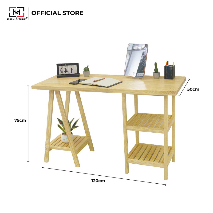 BÀN LÀM VIỆC ĐA NĂNG CHÂN THÁP MÀU GỖ MWFURNITURE - STANDING TOWER TABLE NATURAL