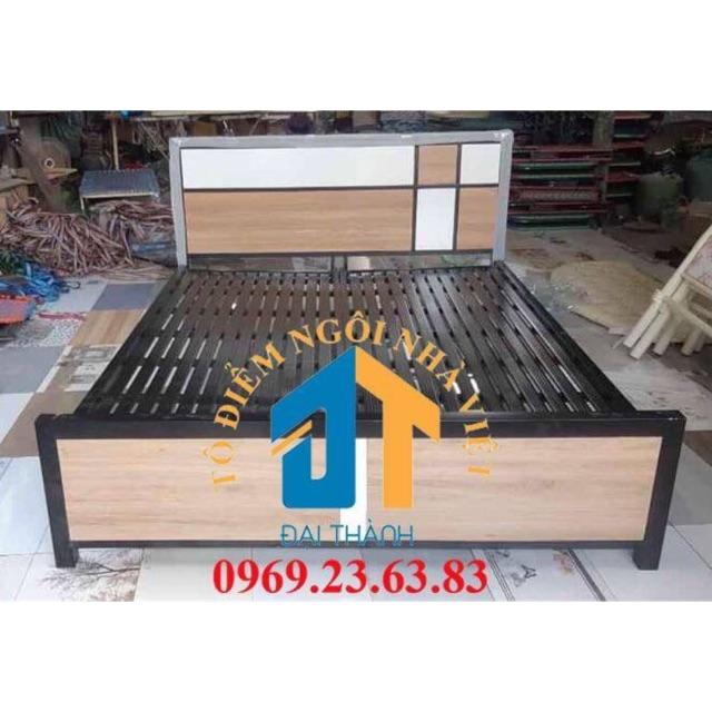 Giường sắt kết hợp gỗ 1m6x2m Đại Thành