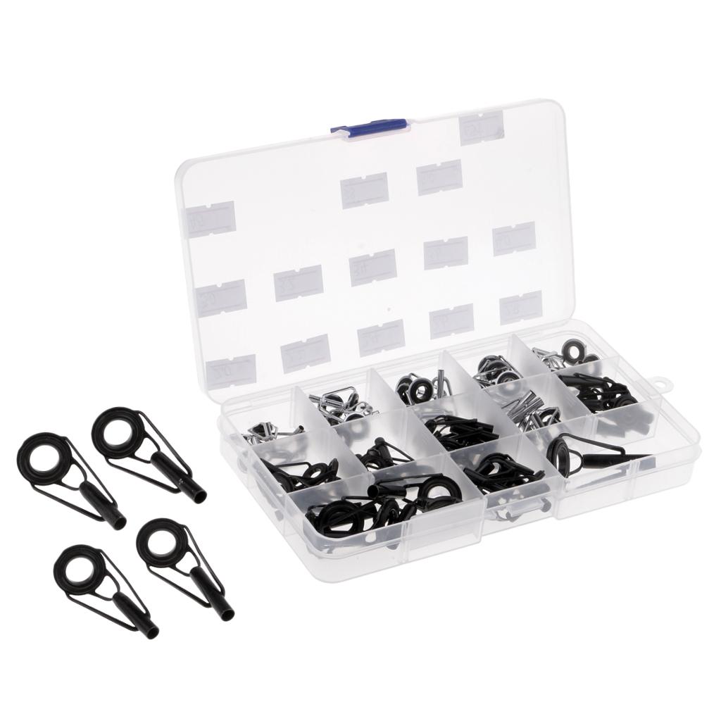 65Pcs Metal Fishing Rod Guides Ring Rod Repair Kit DIY Tips Rings