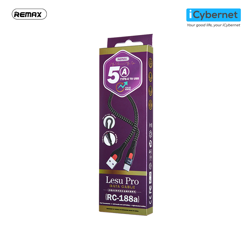 Cáp sạc nhanh Lesu Pro Series 5A Remax RC-188a USB To TypeC- Hàng chính hãng