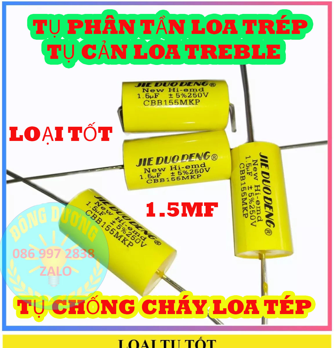 TỤ PHÂN TẦN CHỐNG CHÁY LOA TRÉP 1.5MF 250V - LOẠI VÀNG TRÒN