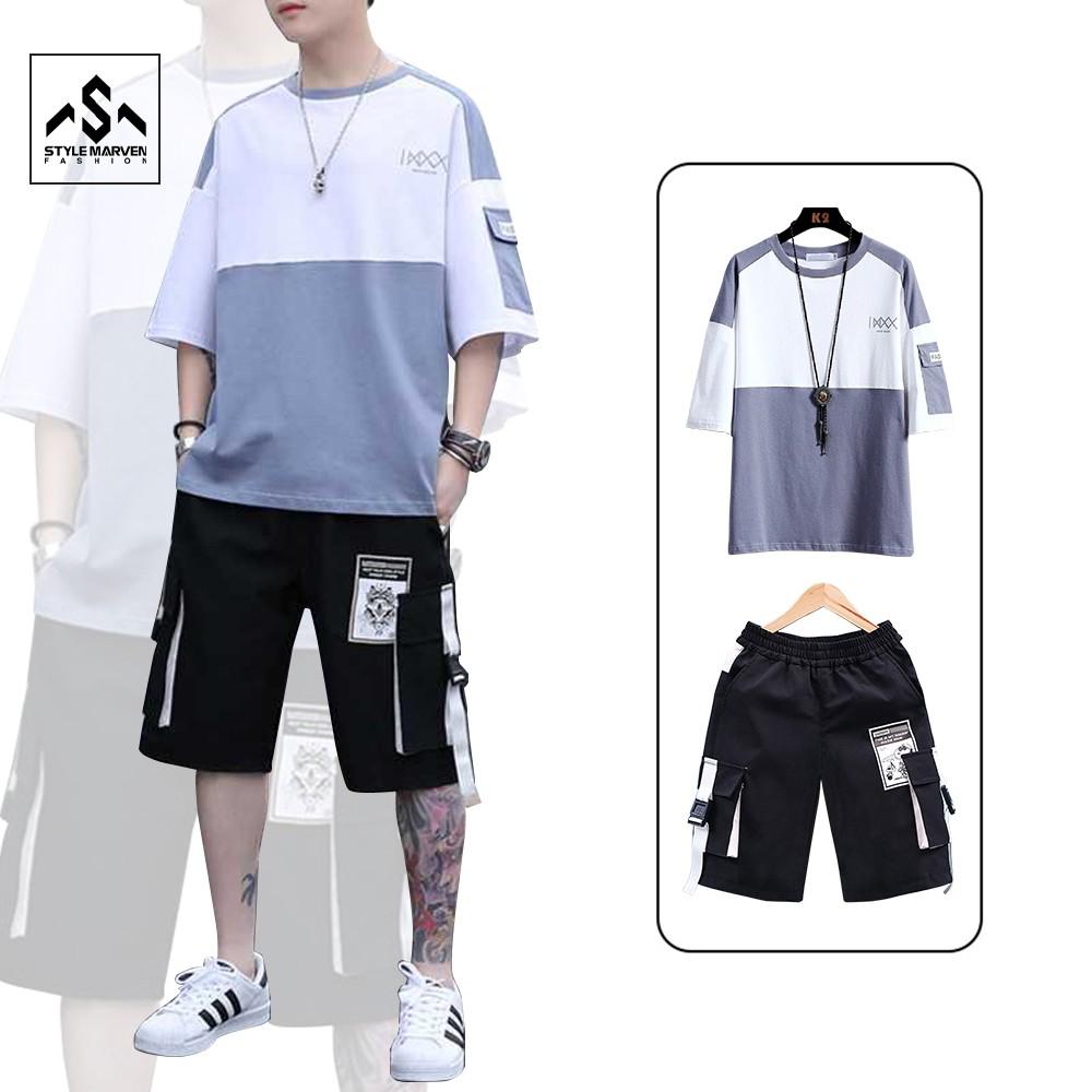 Bộ thun nam ngắn tay thể thao STYLE MARVEN áo phông tay lỡ phối quần short túi hộp thời trang - SET NAM 90000151