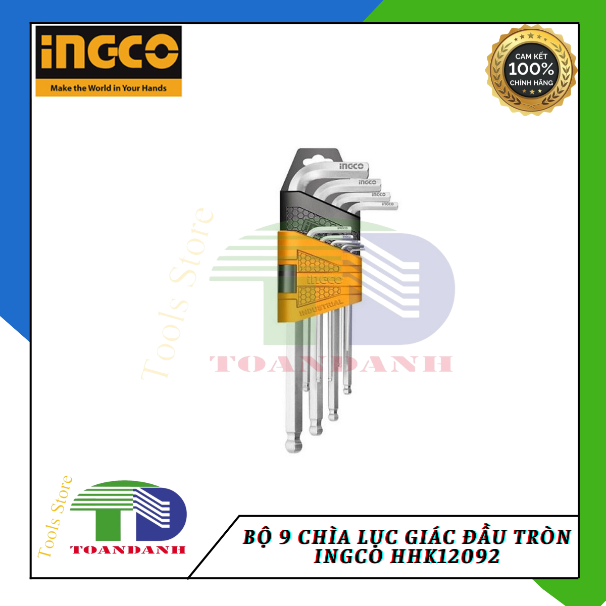 Bộ 9 chìa lục giác đầu tròn Ingco HHK12092