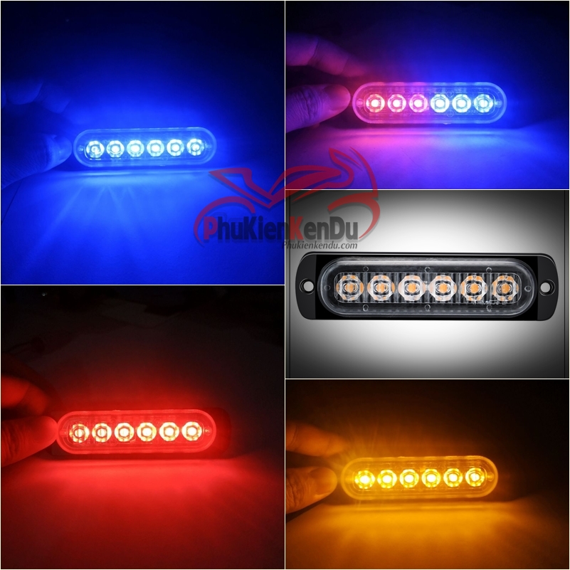 Đèn chớp police xanh đỏ 6 Led cao cấp 16 chế độ nháy cảnh sát vỏ nhôm CNC 12V-24V - DXZ