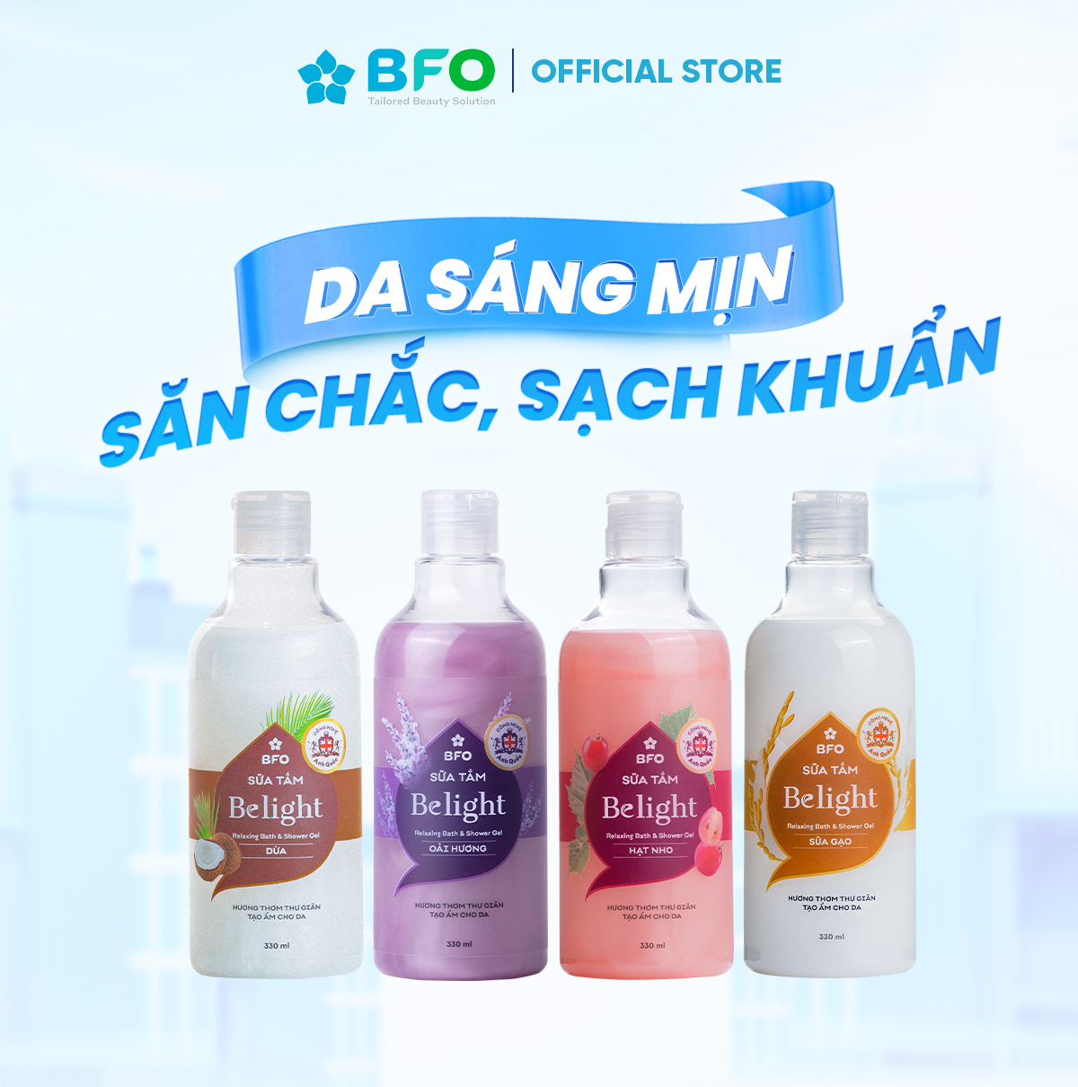 Sữa Tắm Lưu Hương Dưỡng Trắng Dưỡng Ẩm Belight Dưỡng Da Mềm Mịn Chiết Xuất Thiên Nhiên 330ml