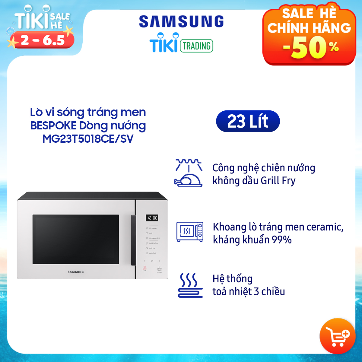 Lò vi sóng tráng men Samsung BESPOKE Dòng nướng 23L (MG23T5018CE/SV) - Hàng chính hãng