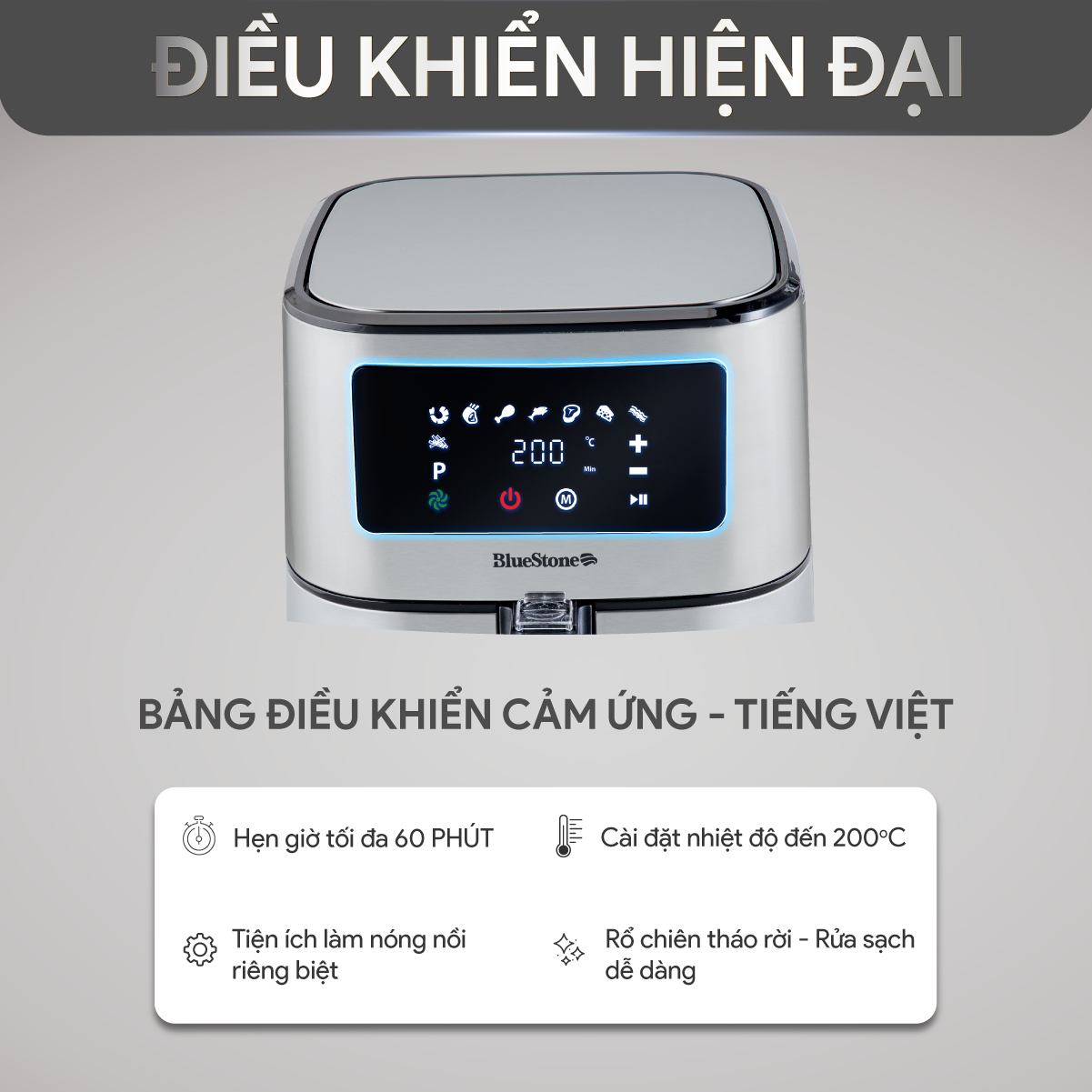 Nồi Chiên Không Dầu BlueStone AFB-5878 5.5 Lít 1700W - Hàng Chính Hãng