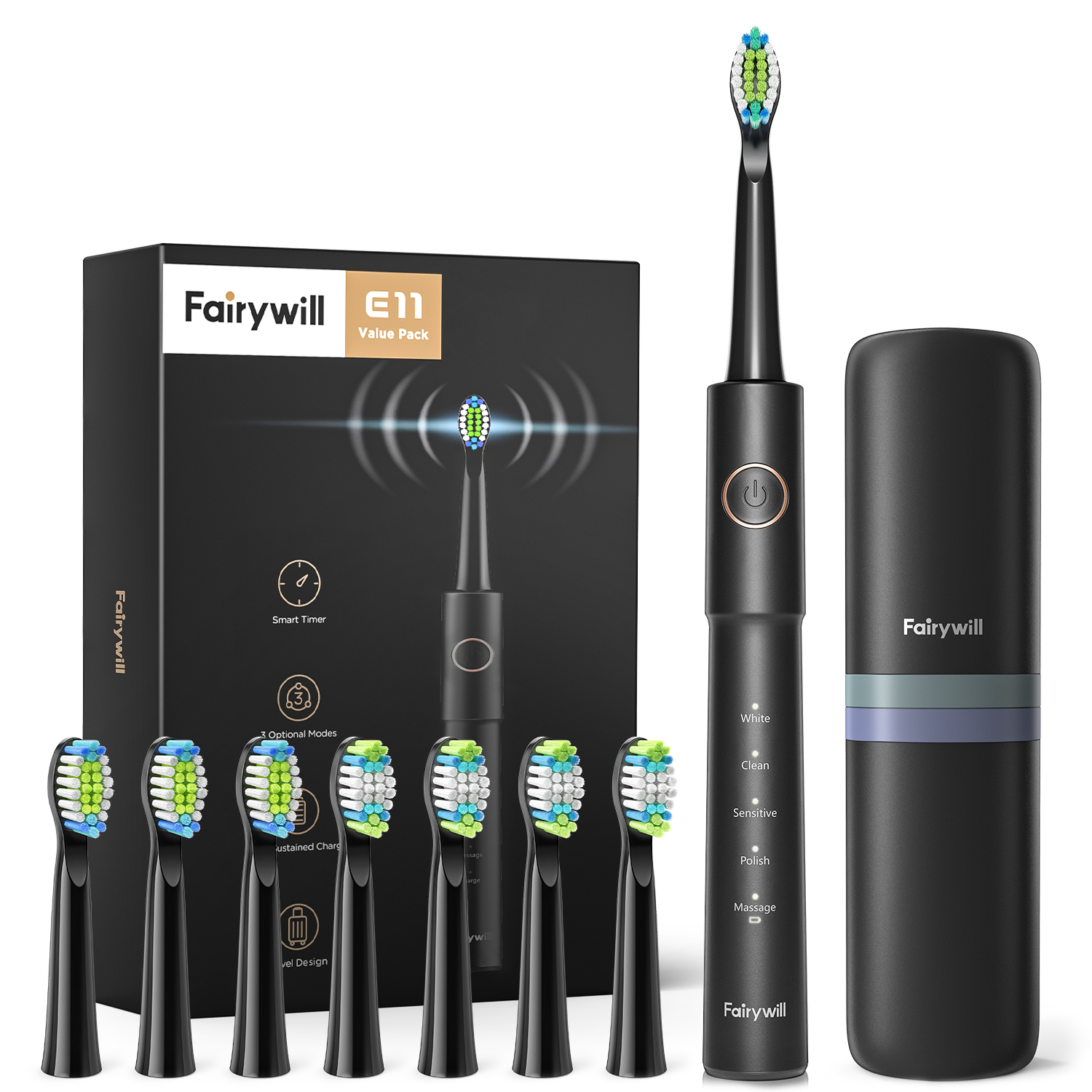 Bàn chải đánh răng Fairywill E11. Công nghệ Đức, tặng kèm 8 đầu bàn chải đủ dùng trong 2 năm