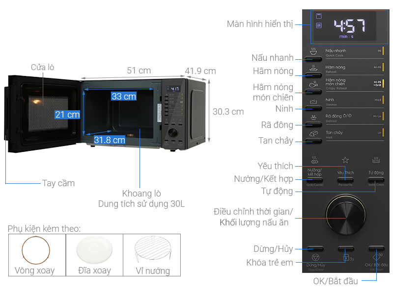 Lò vi sóng có nướng Electrolux EMG30D22BM 30 lít Hàng chính Hãng