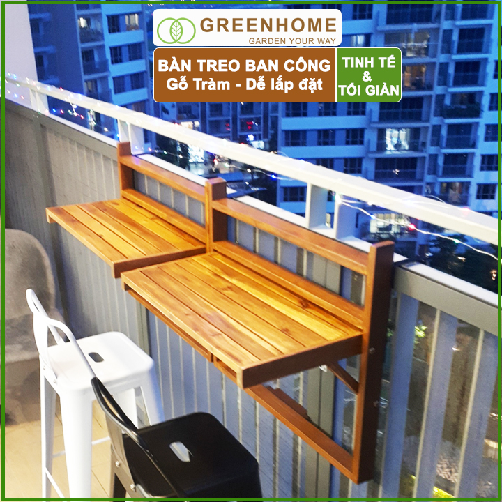 Bàn Treo Ban Công GreenHome , di chuyển dễ dàng, bàn gỗ treo ban công - Hàng chính hãng- MÀU TRẮNG