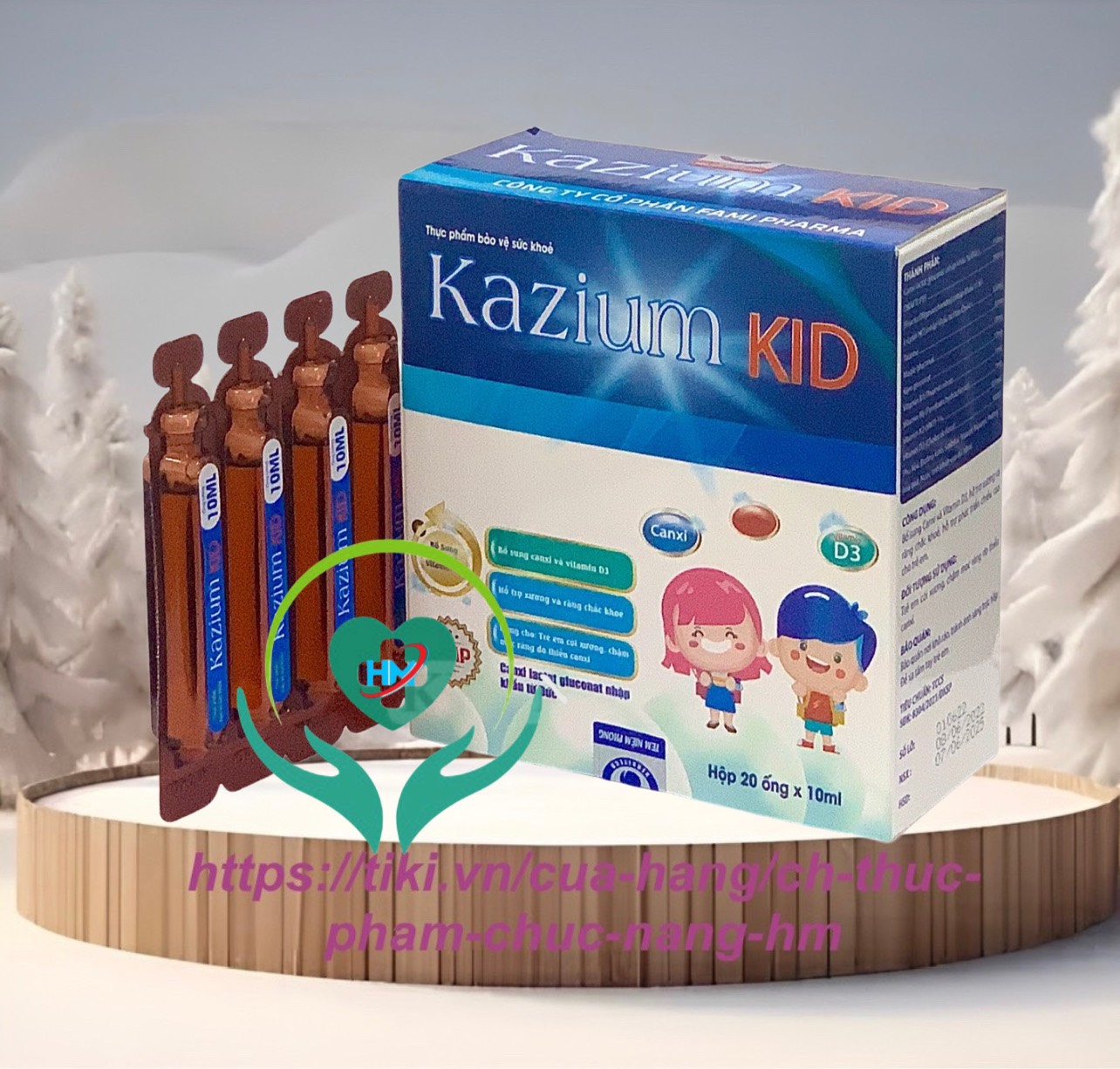 Ống uống canxi Kazium Kid, hộp 20 ống x 10ml