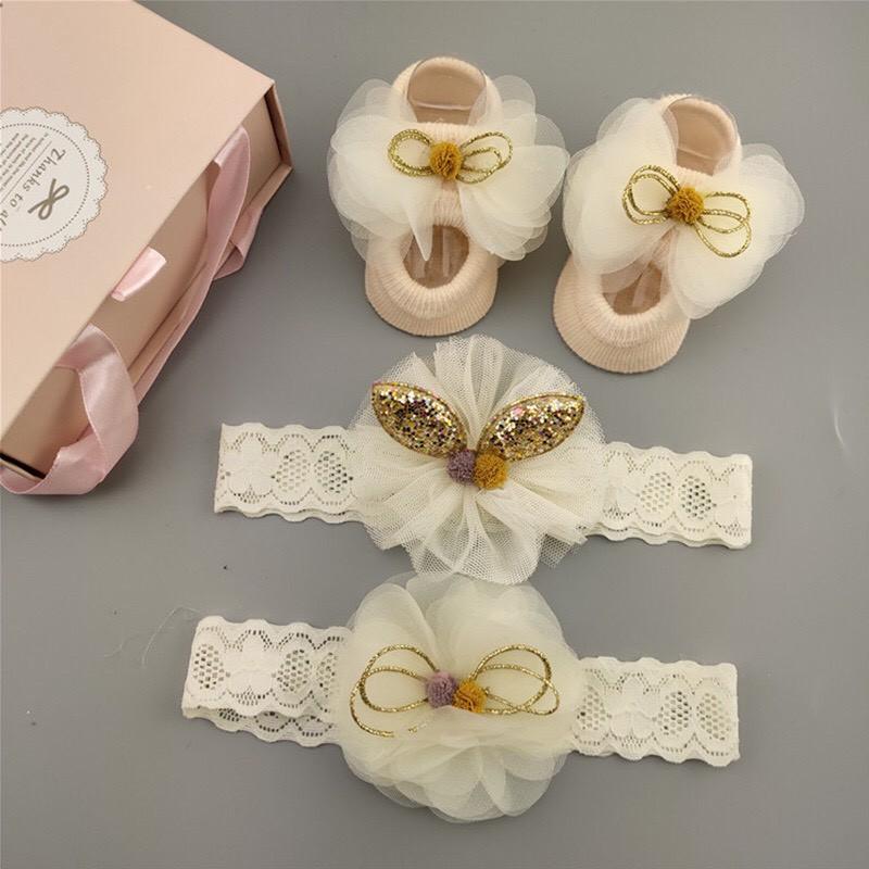 Set Giầy Tất Băng Đô Siêu Xinh Cho Bé