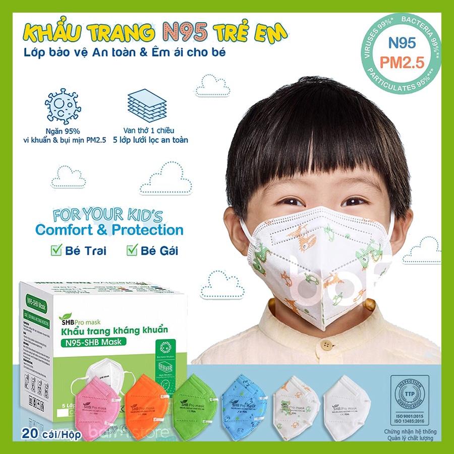 Khẩu Trang N95 Trẻ Em SHB Pro Mask - FFP2 - 4 Lớp - Nhiều Màu cho bé từ 3-12 tuổi