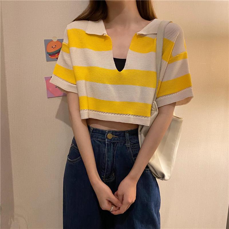 Áo len Montoghi dệt kim CROPTOP CỔ V bản to DÁNG RỘNG phong cách Hàn Quốc