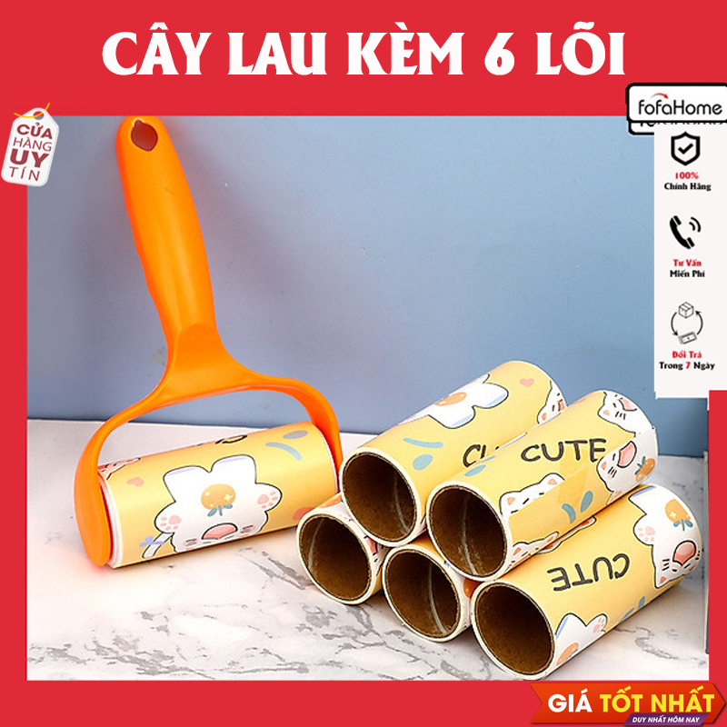 Cây Lăn Bụi Làm Sạch Quần Áo Ga Giường Sofa Lông Chó Mèo Kèm 6 Lõi Lăn Bụi Giao Màu Ngẫu Nhiên