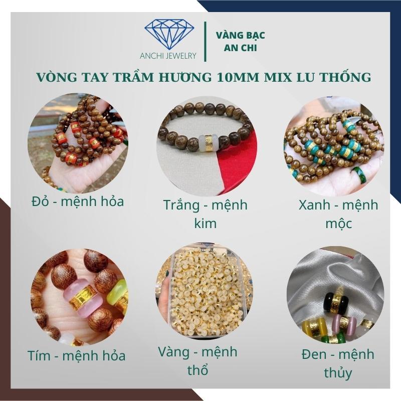 Vòng tay trầm hương 10mm mix lu thống phong thủy mệnh kim / mộc / thủy / hỏa / thổ