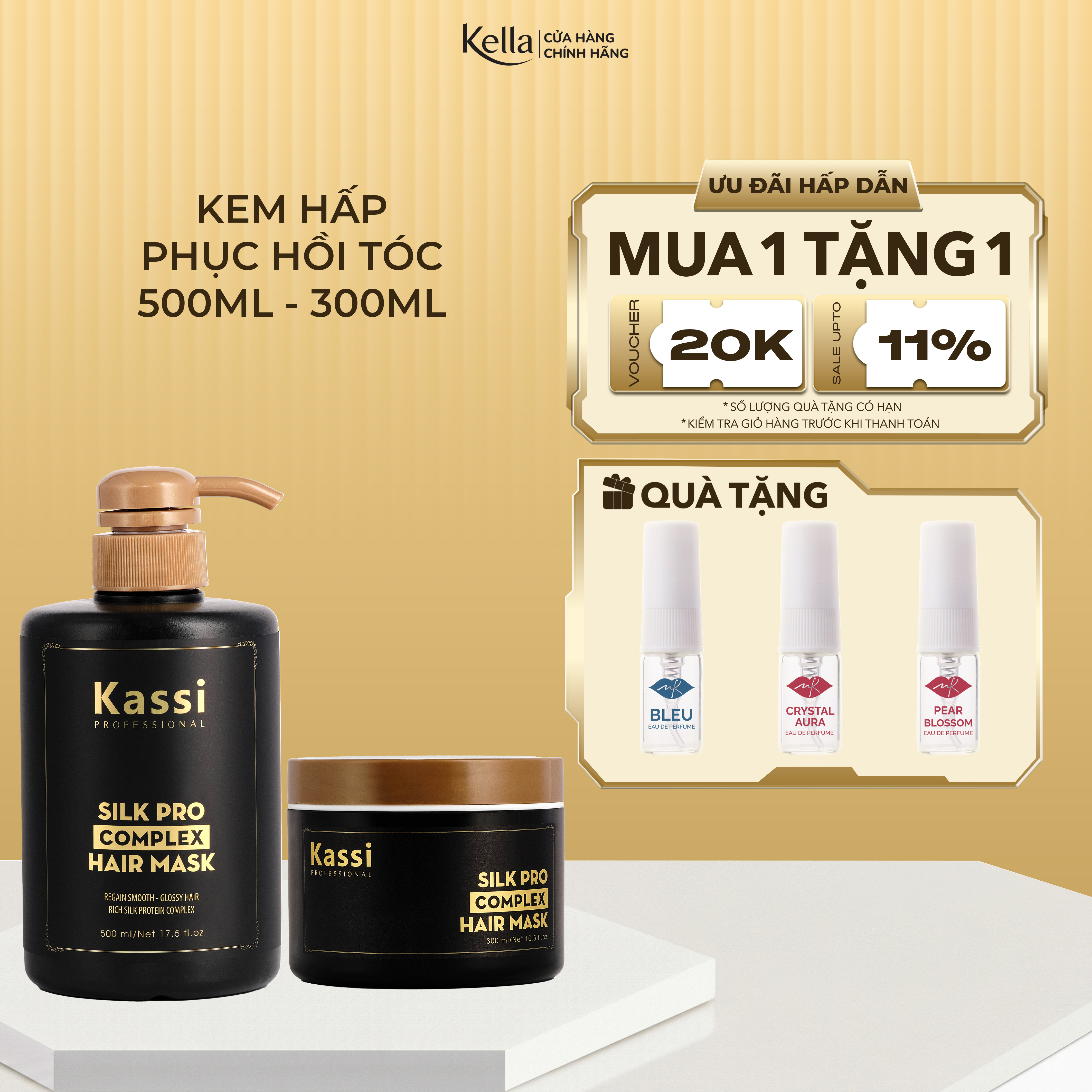 Combo kem hấp dầu tóc Kassi Silk Pro (Chai 300ml/500ml/750ml)