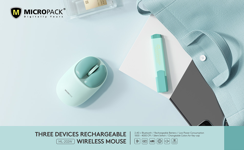Chuột Không Dây MicroPack Lifestyle Dual Mode 2.4G + Bluetooth Wireless Mouse ML-202W Thiết Kế Độc Đáo Siêu Nhạy 4000CPI Hàng Chính Hãng