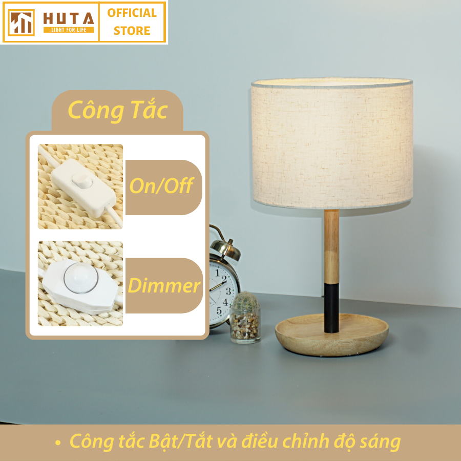 Đèn Ngủ Để Bàn Gỗ HUTA G10 Chao Tròn Vintage Dễ Thương, Decor Trang Trí Phòng Ngủ Khách Sạn, Đọc Sách Đầu Giường, Điều Chỉnh Độ Sáng, Bóng Led Sáng Vàng Tiết Kiệm Điện