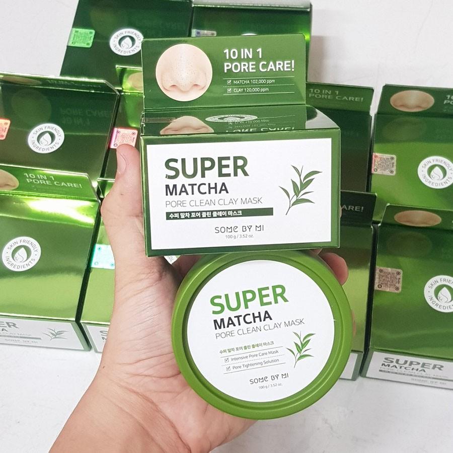 Mặt nạ đất sét giảm mụn đầu đen hiệu quả some by mi super matcha pore clean clay mask 100g