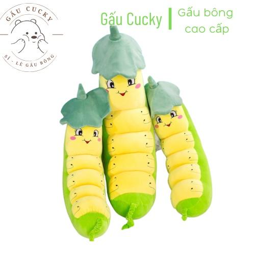 Gấu bông sâu khoai xanh, gối ôm hình chú sâu đậu dễ thương ️SALE SALE️ size 40cm, thú nhồi bông vải nhung mịn 4 chiều