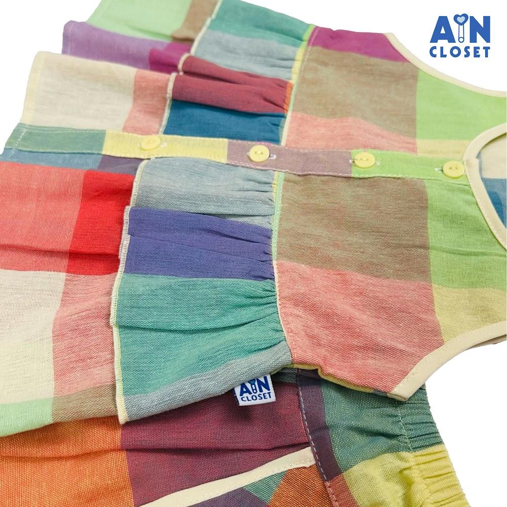 Bộ quần áo Ngắn bé gái họa tiết Caro 2 Tầng linen - AICDBGQBD3MN - AIN Closet