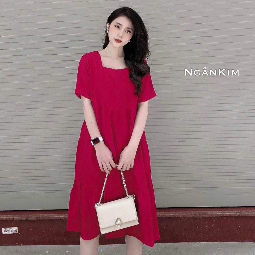 Đầm váy bầu dự tiệc dáng suông đẹp thiết kế thắt nơ sau lưng