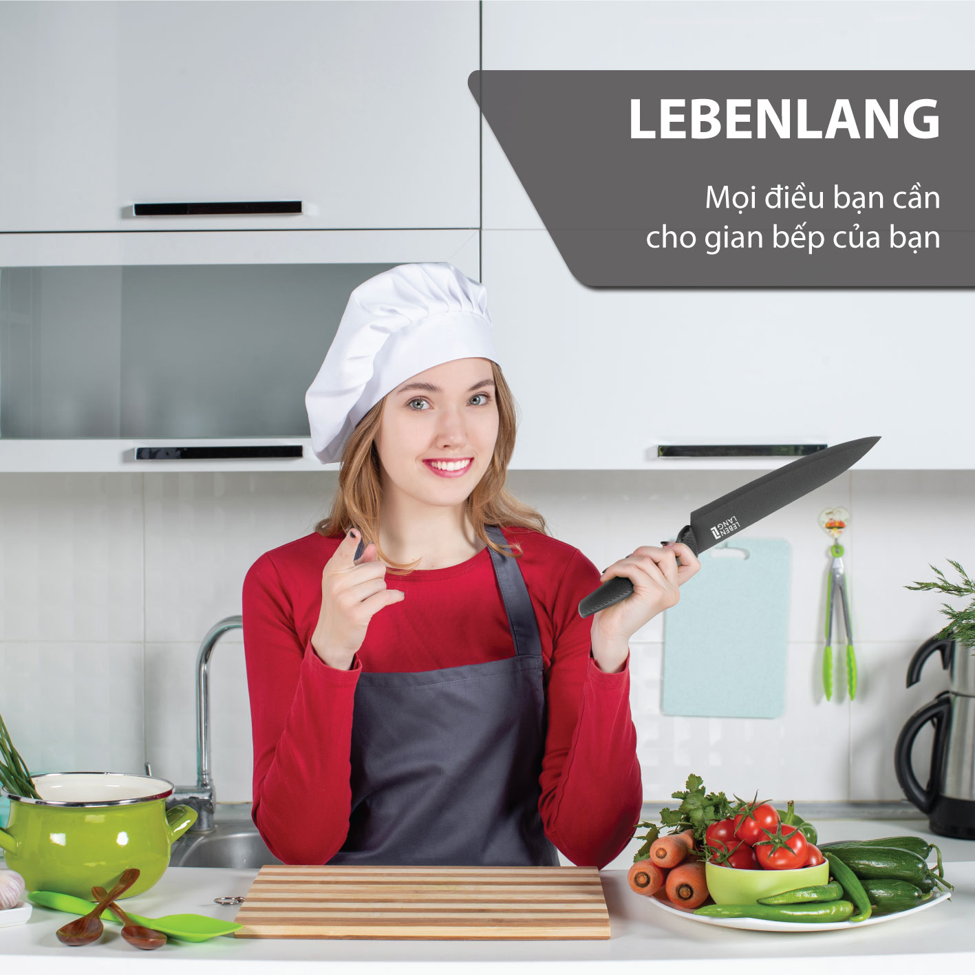 Bộ dao nhà bếp 5 món LEBENLANG LBKK0607 chống dính không gỉ, tay cầm chống trơn - hàng chính hãng