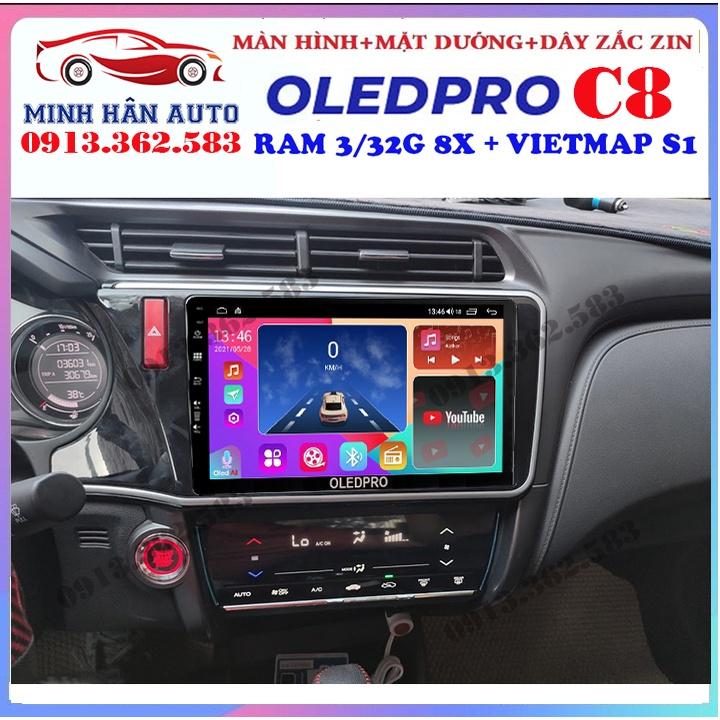 Combo màn hình OLEDPRO C8 kèm mặt dưỡng,dây nguồn cho xe HONDA CITY 2014-2018