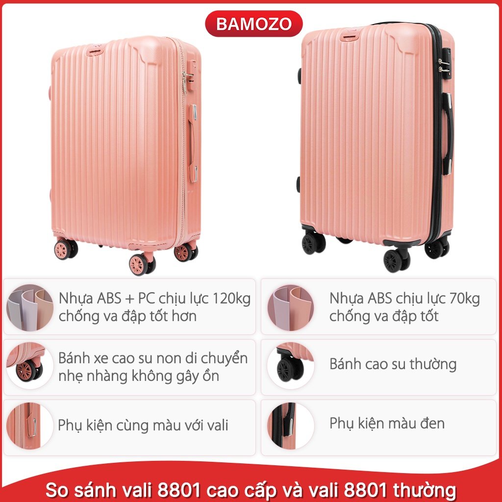 Vali du lịch BAMOZO cao cấp 8801 vali kéo nhựa được bảo hành 5 năm