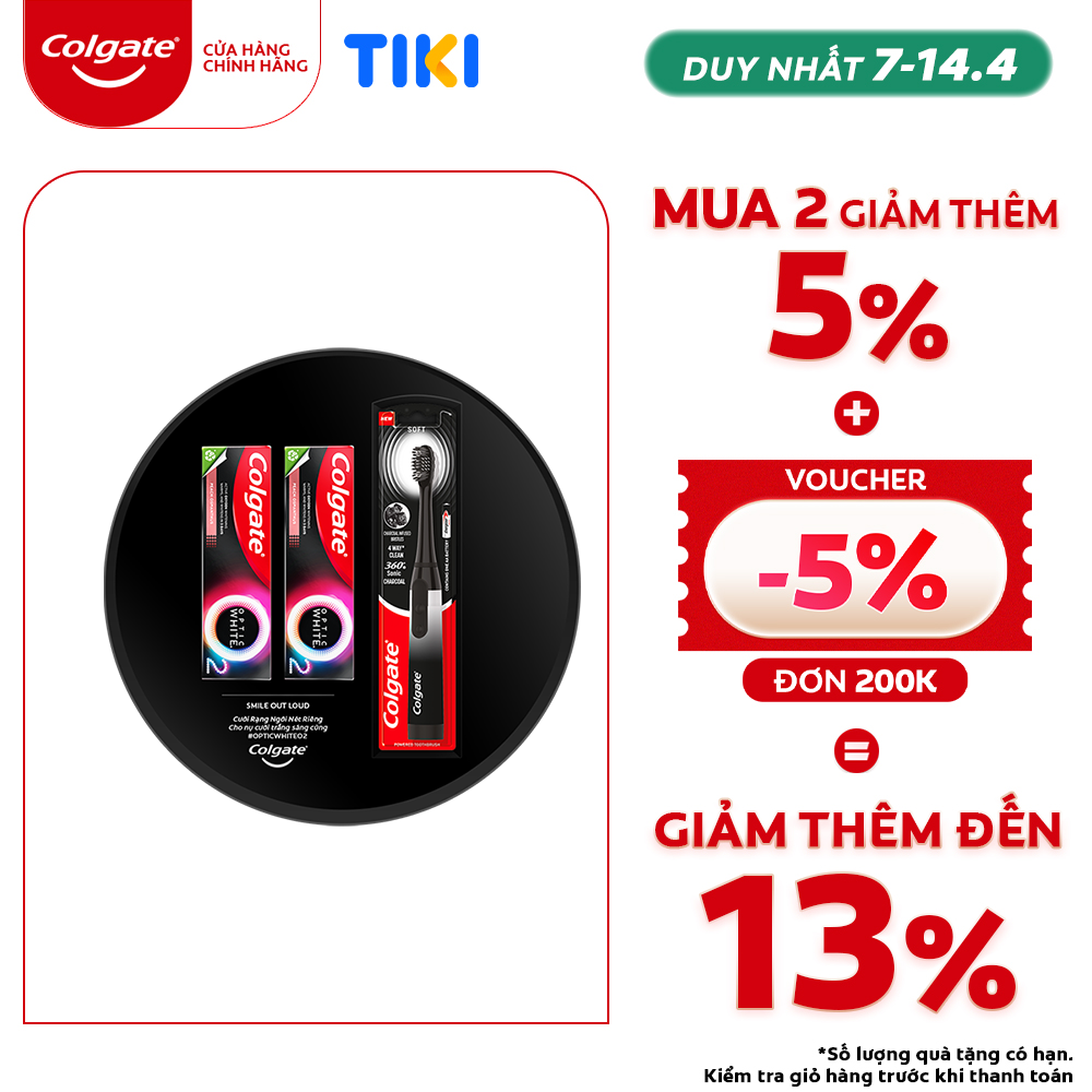 Combo bàn chải điện Colgate Sonic Charcoal và 2 kem đánh răng Colgate Optic White O2 85g trắng răng 3 ngày