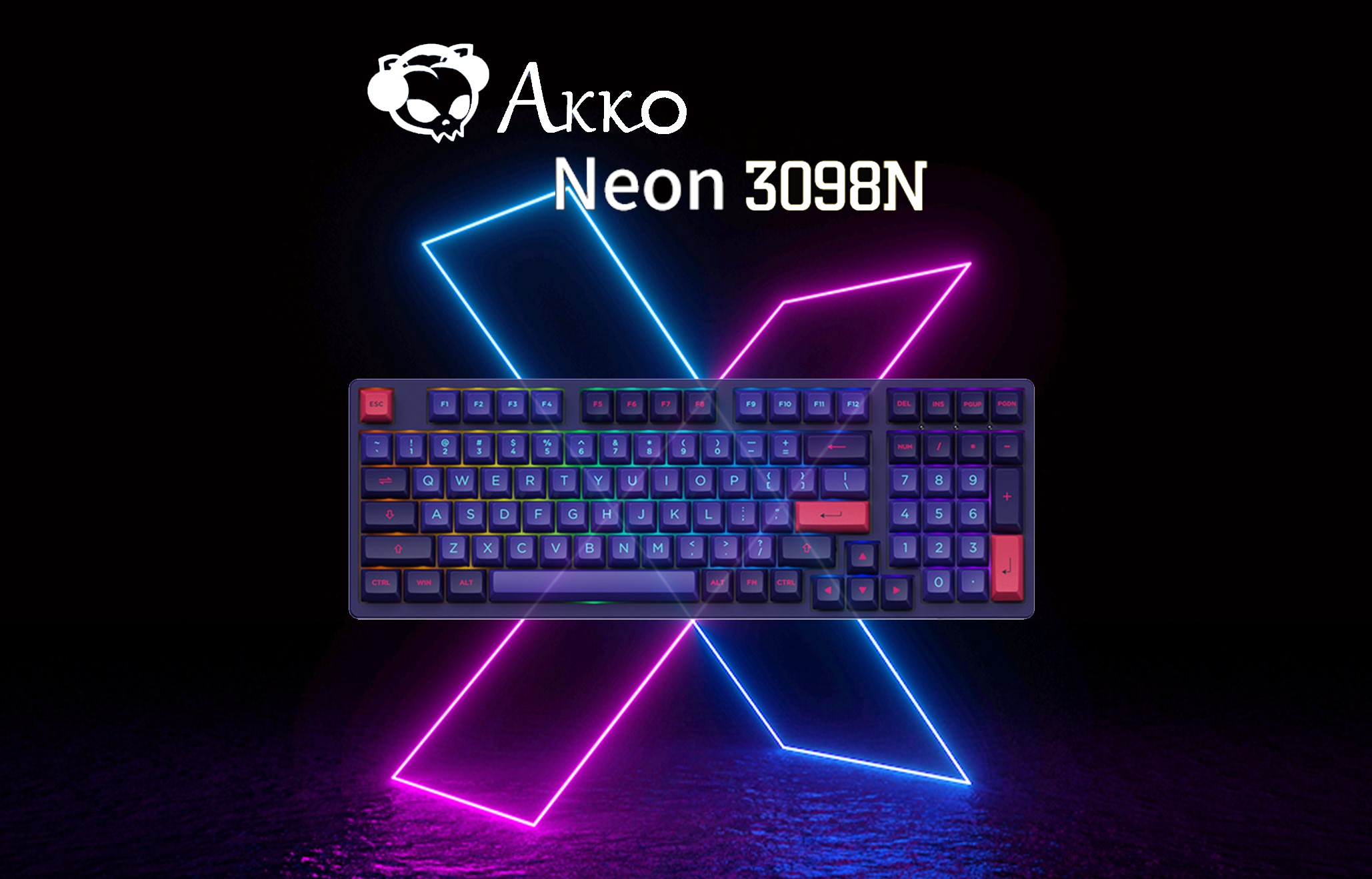 Bàn phím cơ AKKO 3098N Multi-modes NEON (Bluetooth 5.0 / Wireless 2.4Ghz / Hotswap / Foam tiêu âm / Foam đáy / TTC switch)_Hàng chính hãng