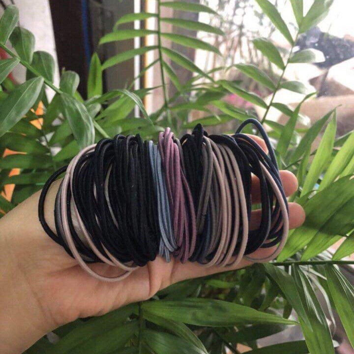 Túi 100 chun buộc tóc nhiều màu đựng túi zip