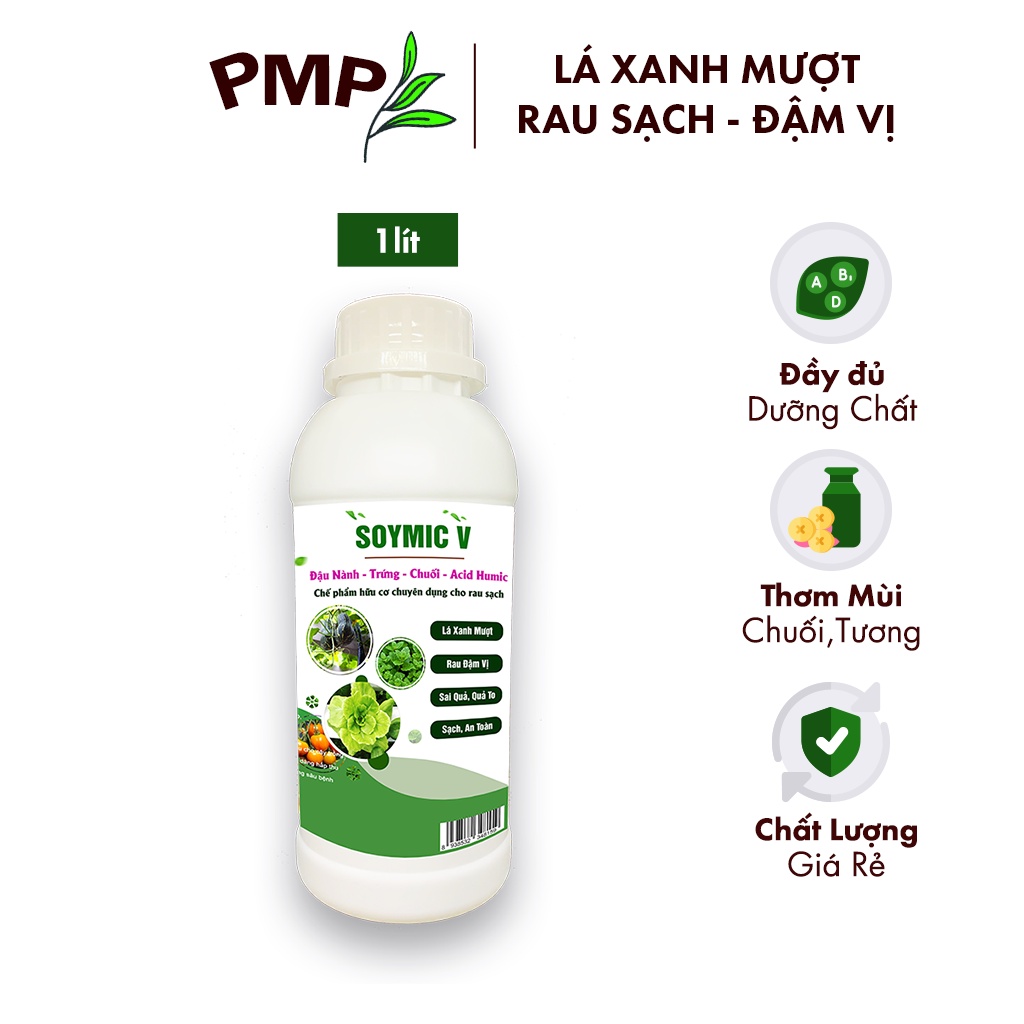 Phân SOYMIC V PMP Siêu Phân Bón Ủ Vi Sinh Từ Đậu Nành, Trứng, Chuối, Humic, Vi Lượng Cho Rau Sạch 1000ml