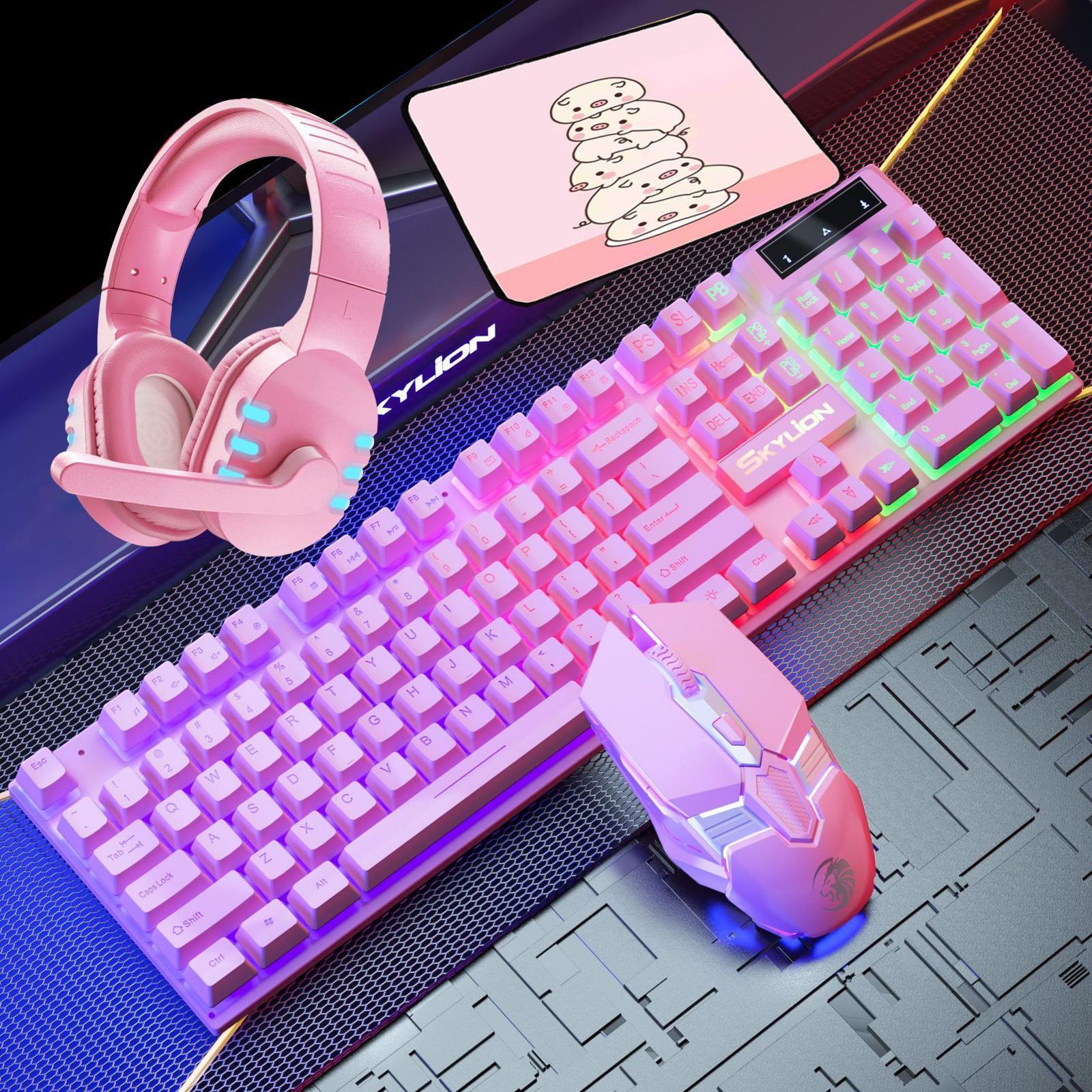 Gaming Keyboard   Mouse  for Computer Gamer Pink