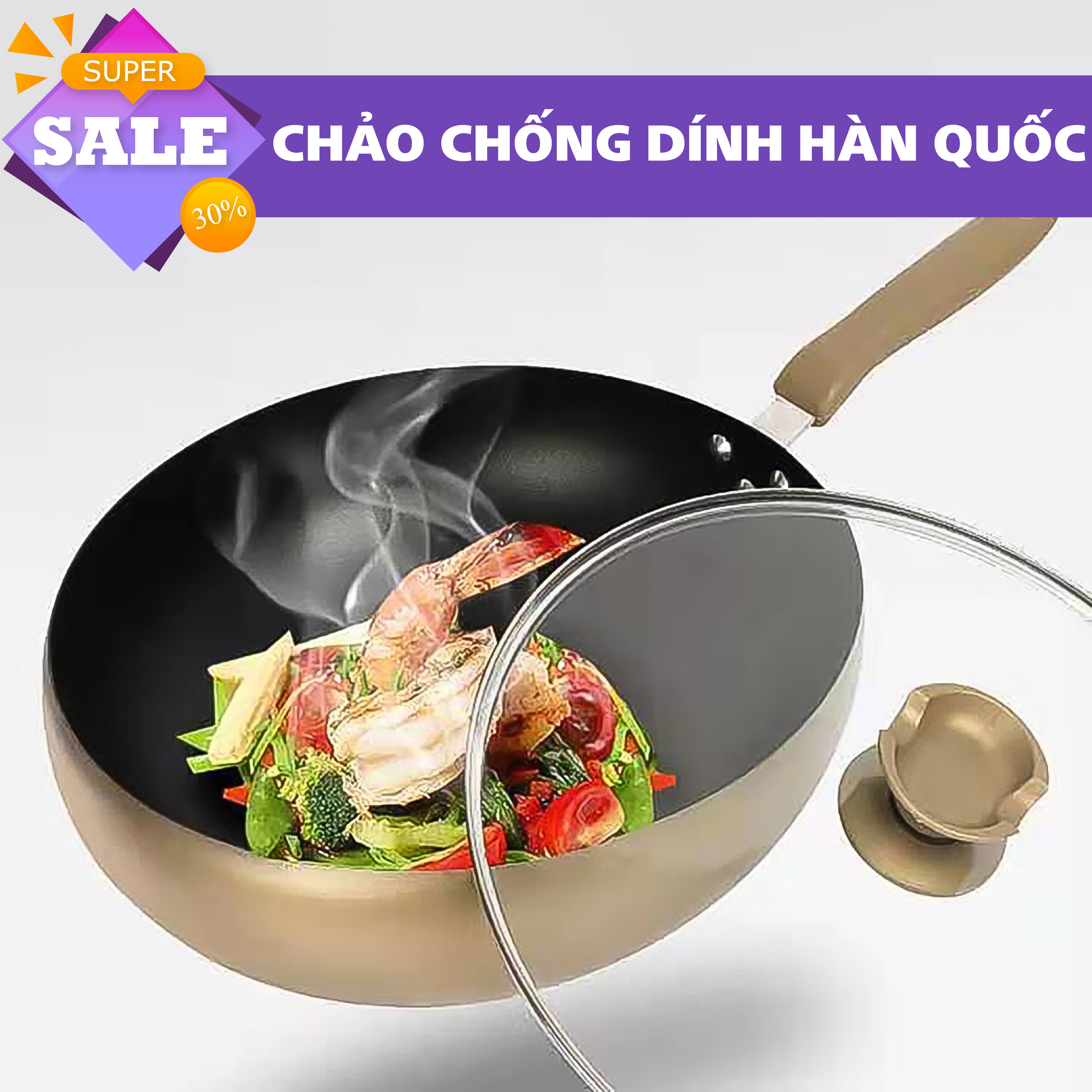 Chảo chống dính Hàn Quốc sâu lòng size 32cm, chảo tráng men chống dính cao cấp, đa năng và tiện lợi