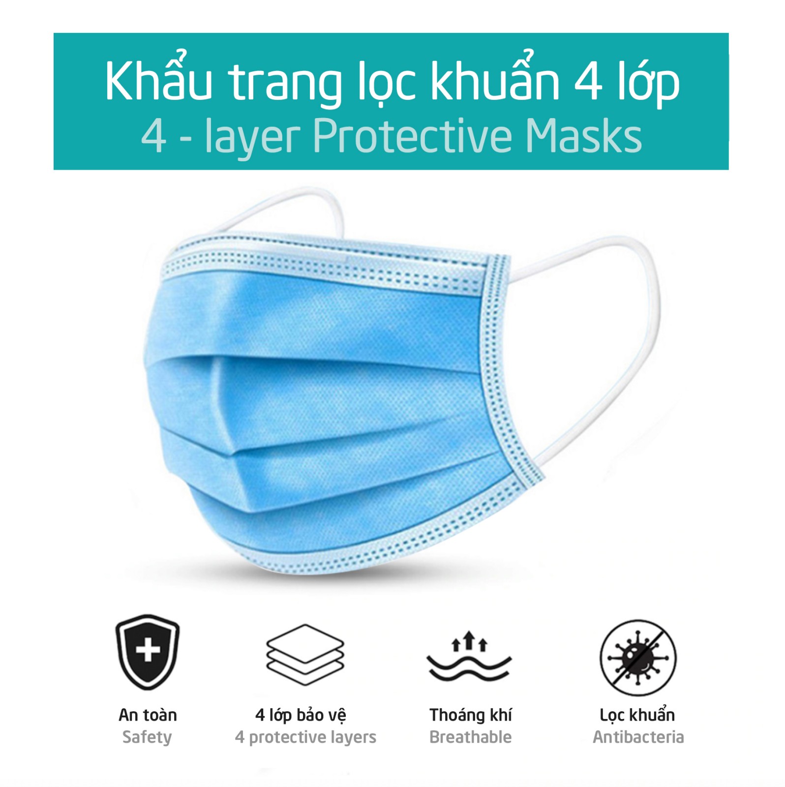 Hộp 50 Chiếc Khẩu Trang Y Tế 4 Lớp NIVA - Giao màu ngẫu nhiên