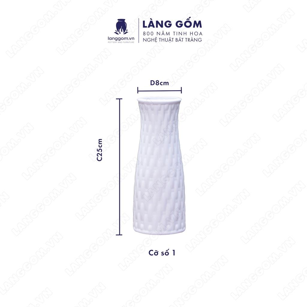 Bình hoa trang trí, Lọ hoa men trắng giỏ đan - Gốm sứ Bát Tràng - langgom.vn