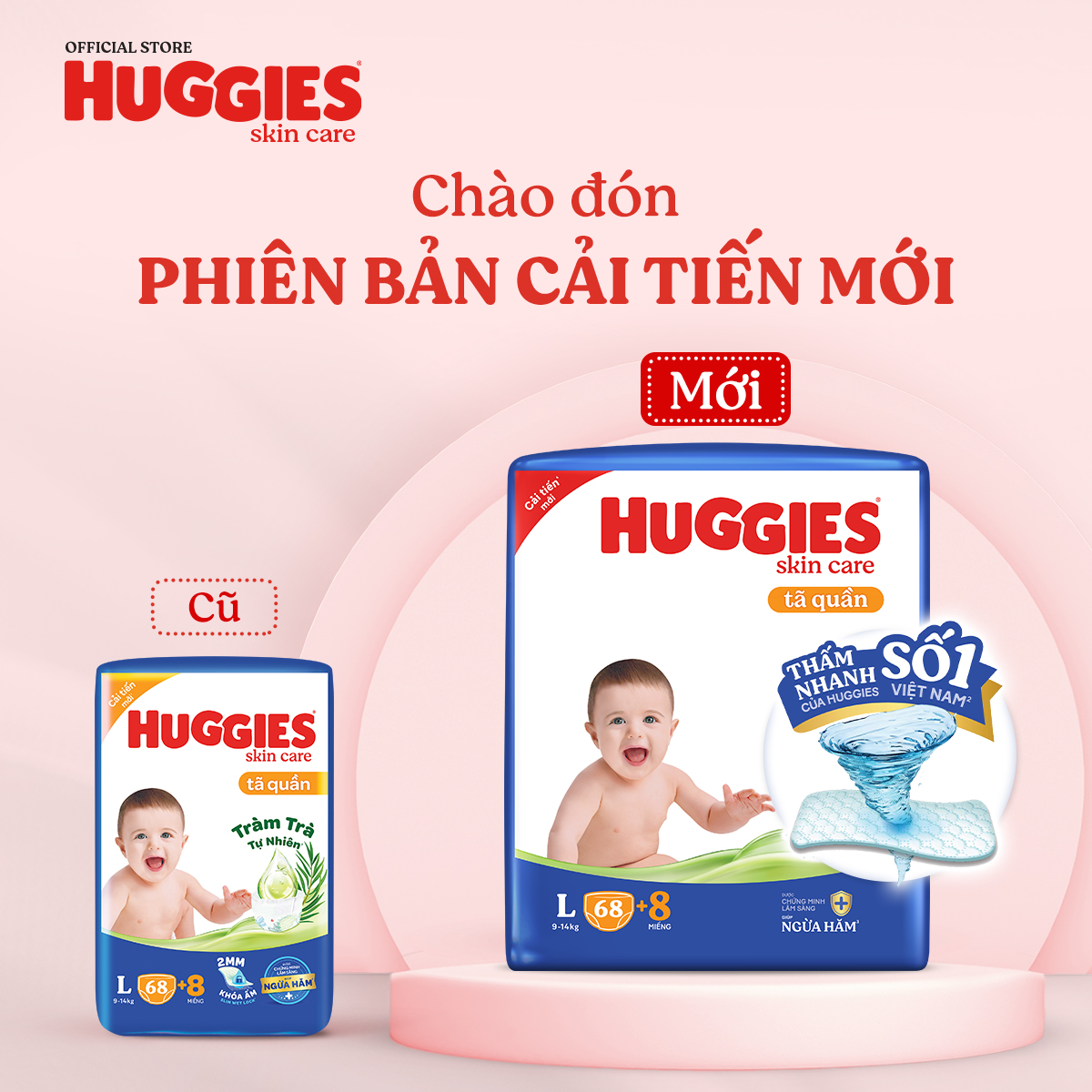 Combo 2 Tã/bỉm quần Huggies Skin Care Mega Jumbo M106/L96+8/ XL84+4/XXL76+4 với tràm trà dịu da