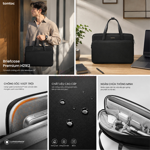 Túi xách chống sốc Tomtoc TheHer-H21 Briefcase Premium Macbook Pro 16 inch H21E2 - Hàng chính hãng