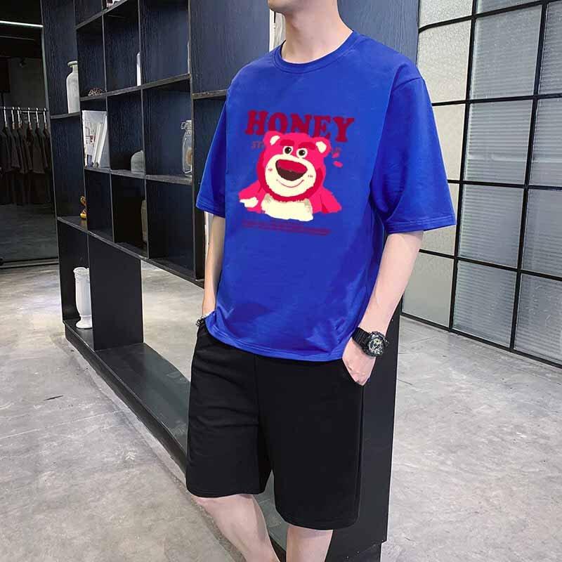 Đồ mặc nhà GẤU DÂU HONEY mùa hè Dáng Thể Thao Chất Vải Thun Độ Co Giãn Nhẹ + Bộ Đồ Nam nữ Mang Phong Cách Hàn Quốc