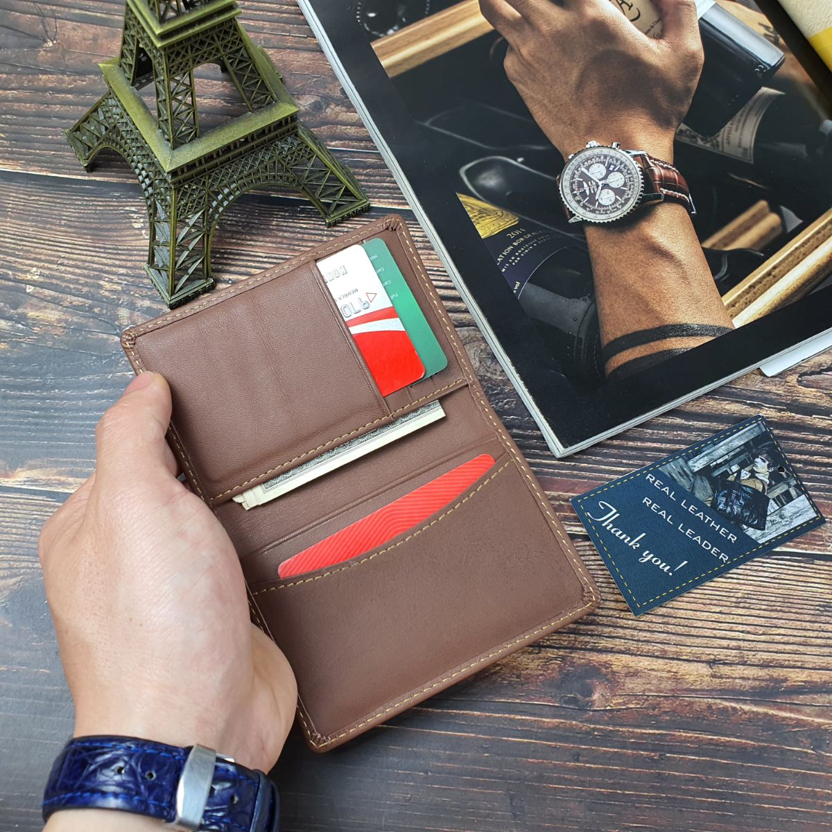 Ví mini nam nữ da bò thật, ví card CAM KẾT Y HÌNH - BH 3 NĂM MN114A